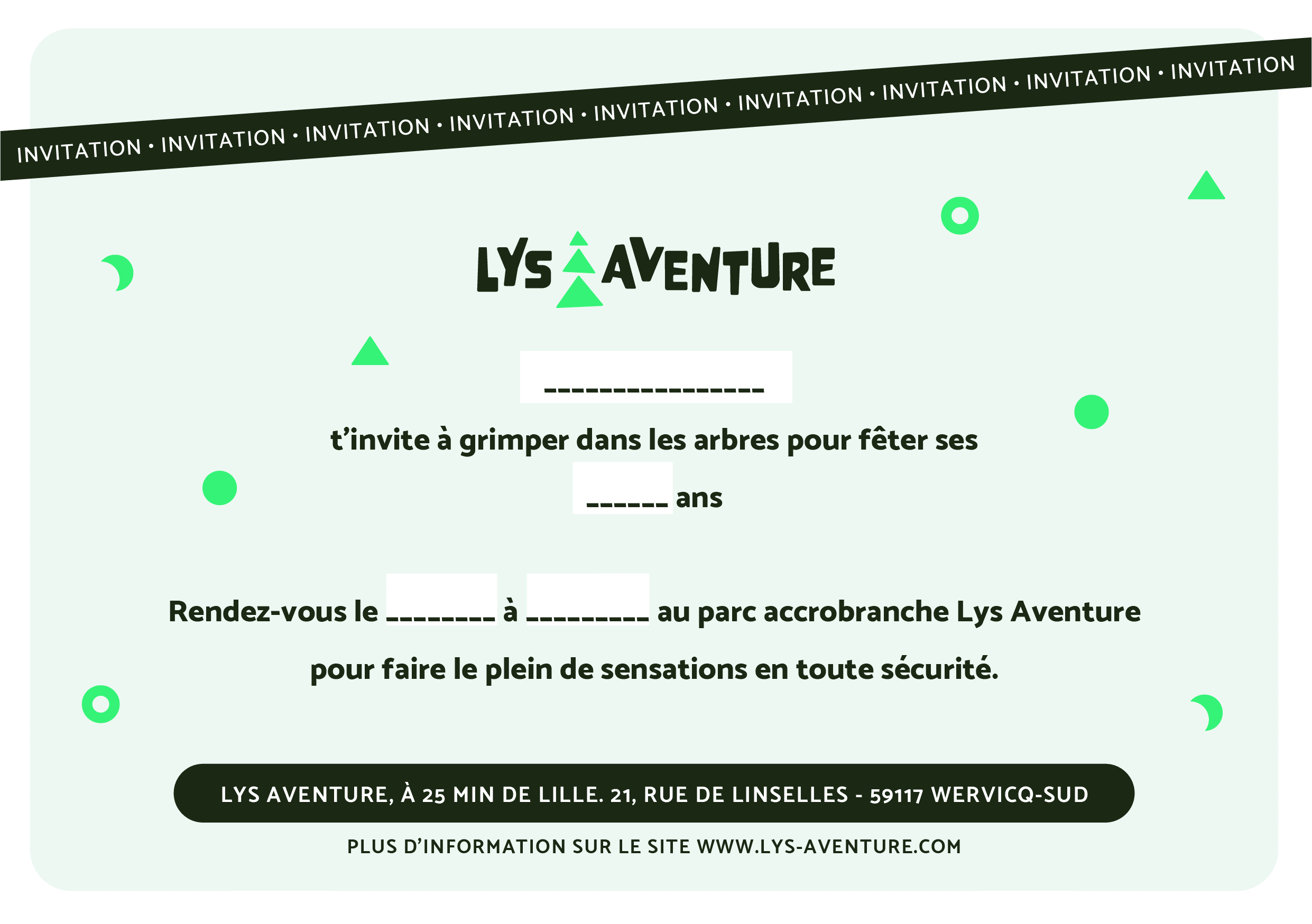 Invitation anniversaire Lys-Aventure